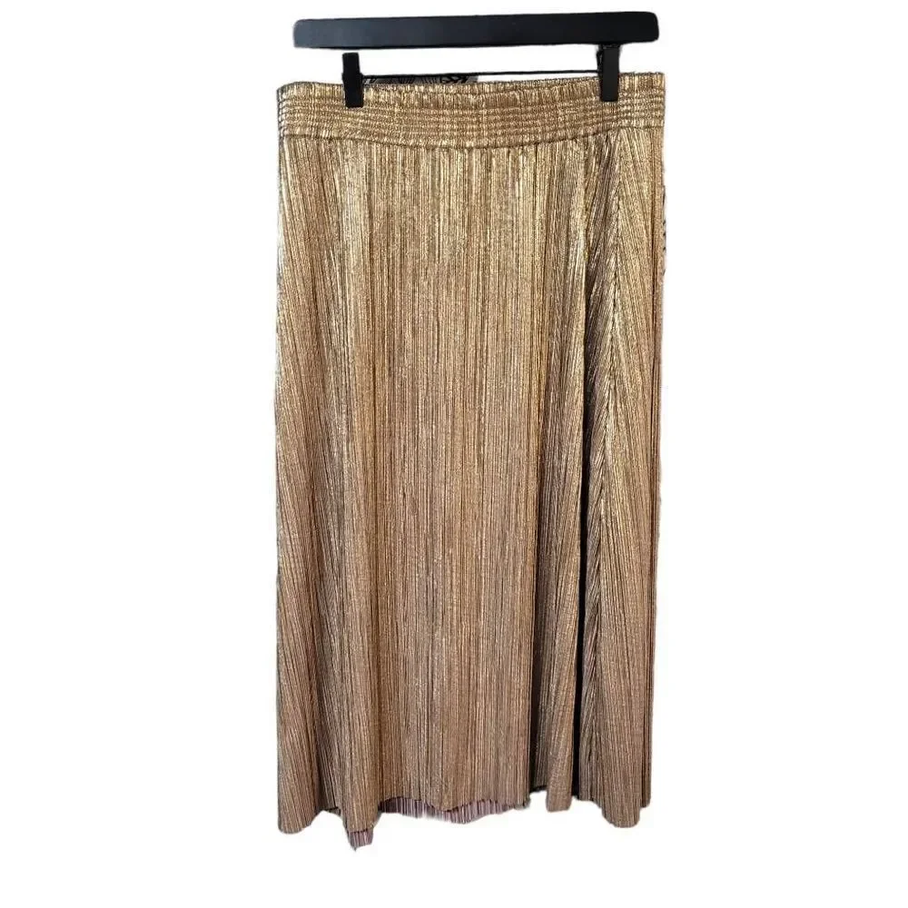 Topshop Gold Pleated Midi Skirt - Picture 2 of 7